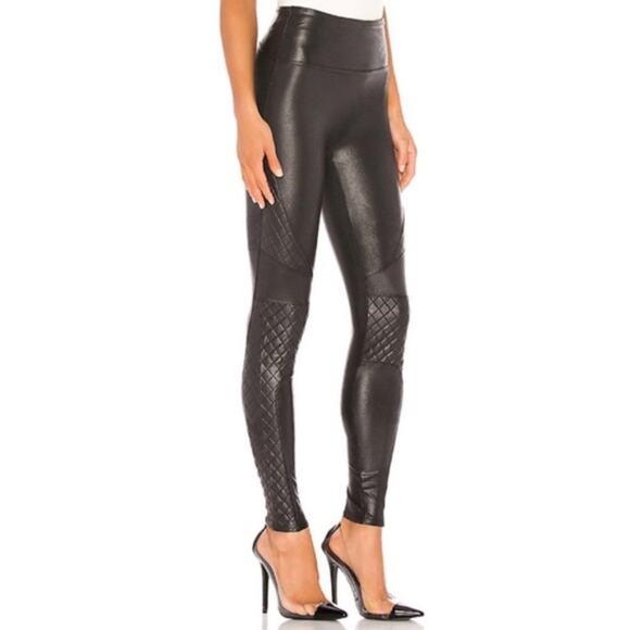 Spanx Quilted Faux Leather Moto Legging Black Pull-On Stretch Size Medium - Picture 2 of 8